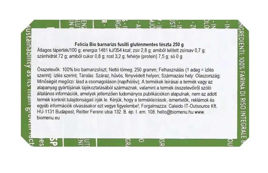 Felicia Bio barna rizs fusilli 250g