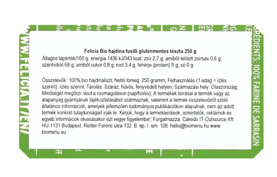 Felicia Bio hajdina fusilli gluténmentes tészta 250g