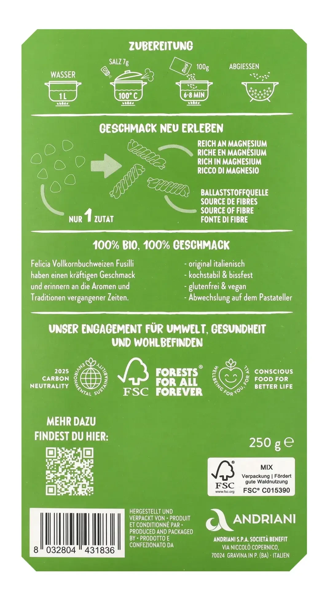 Felicia Bio hajdina fusilli gluténmentes tészta 250g