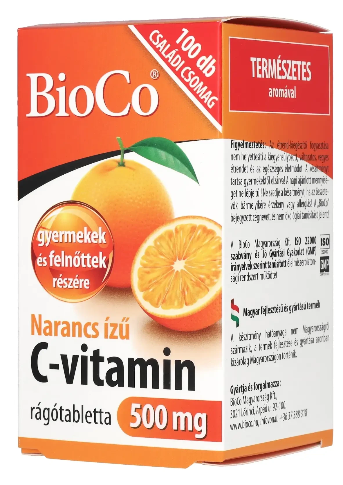 BioCo Narancs ízű C-vitamin 500 mg rágótabletta 100db