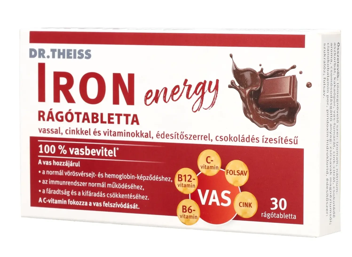 Dr.Theiss IRON energy rágótabletta édesítőszerrel,csokoládés ízesítésű 30 db
