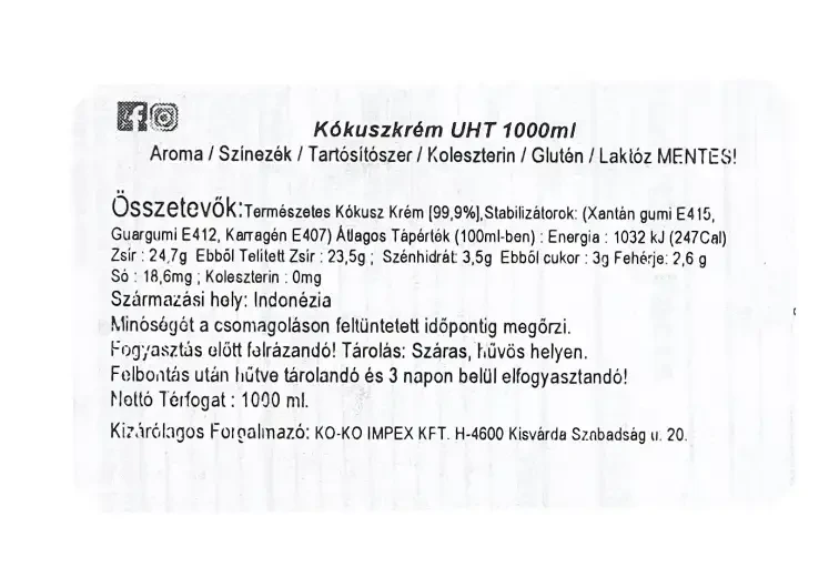 Kara UHT Kókuszkrém 1000ml