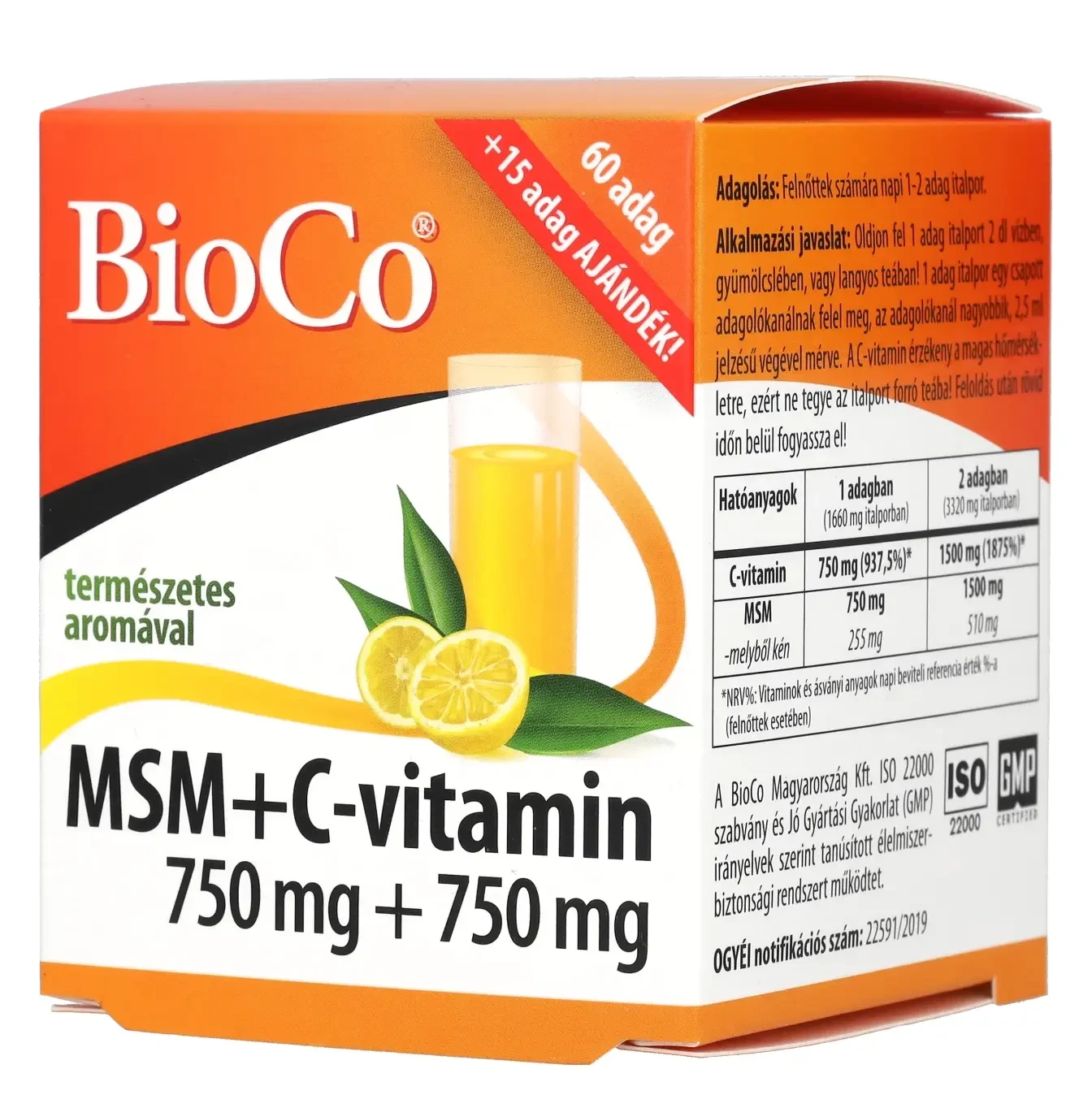 BioCo MSM+C-vitamin 750 mg + 750 mg  italpor 75 adag