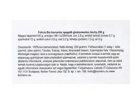 Felicia Bio Barnarizs spagetti gluténmentes tészta 250 g