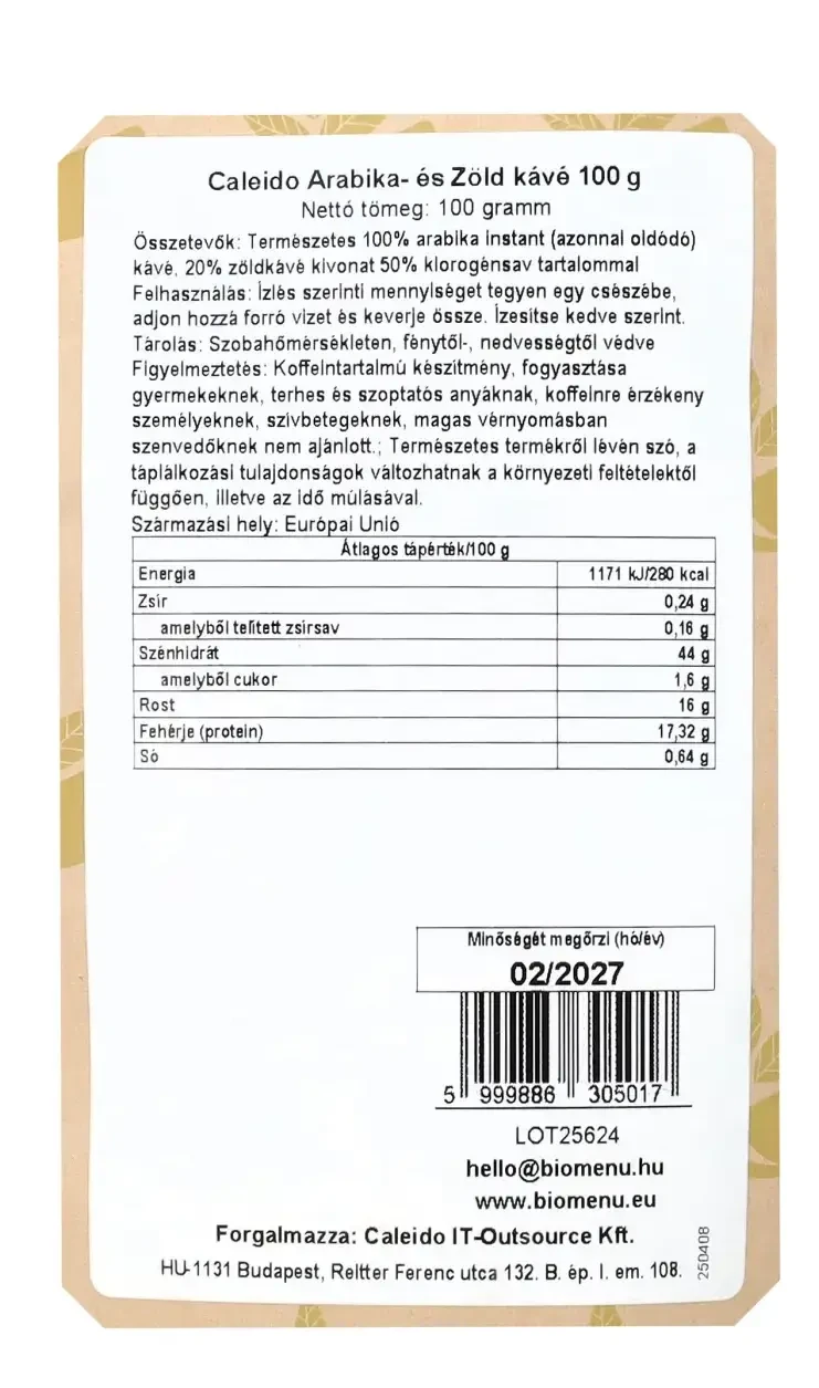 Bio Menü Arabica- & Zöldkávé 100 g