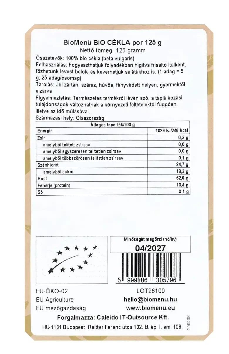 BioMenü Bio cékla por 125g