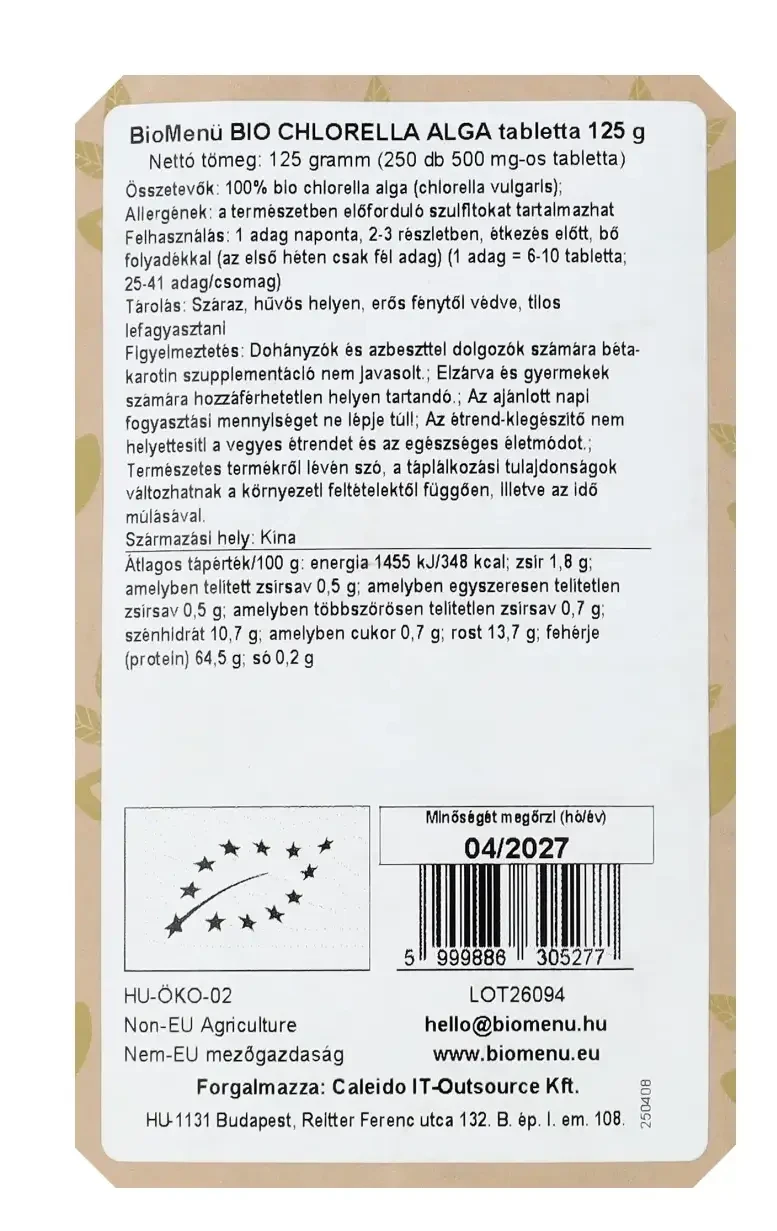 BioMenü BIo Chlorella tabletta 125g