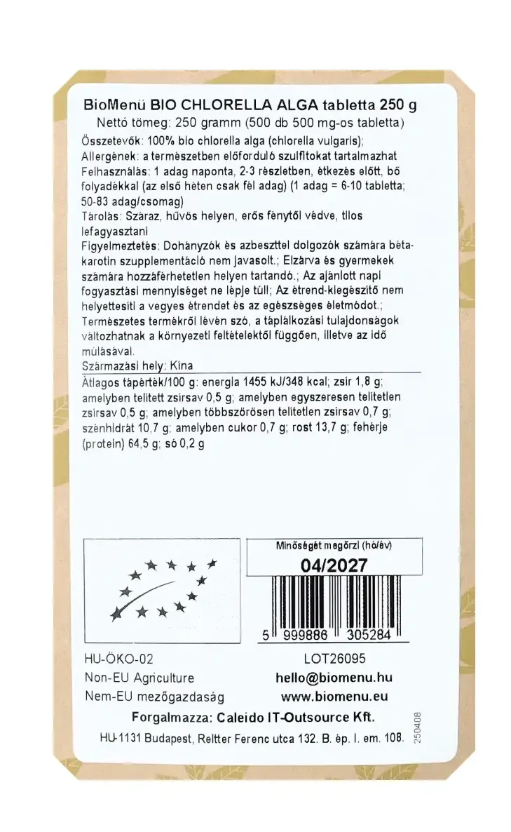 BioMenü BIO CHLORELLA ALGA tabletta 250 g