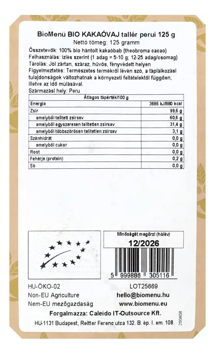 BioMenü BIO KAKAÓVAJ tallér perui 125 g