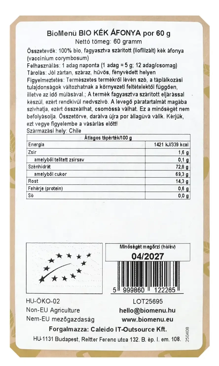 BioMenü BIO KÉKÁFONYA kivonat por 60 g
