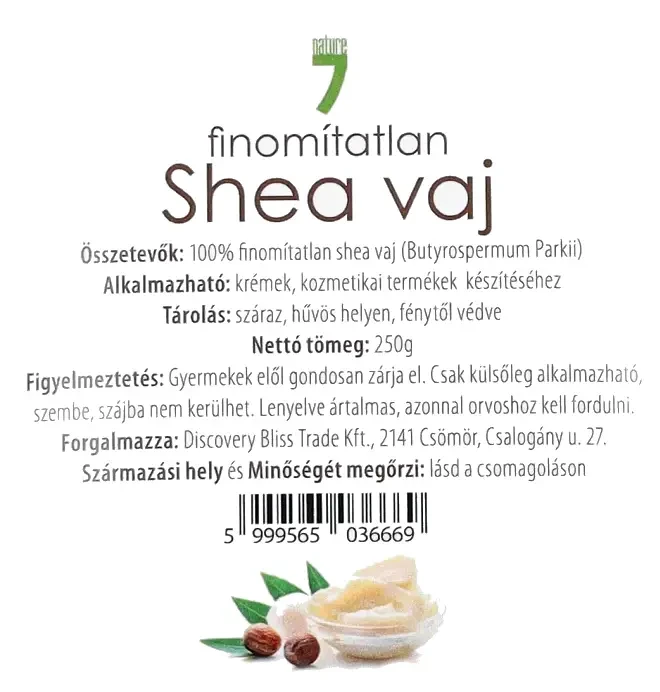 Nature7 Finomítatlan Shea vaj 250g