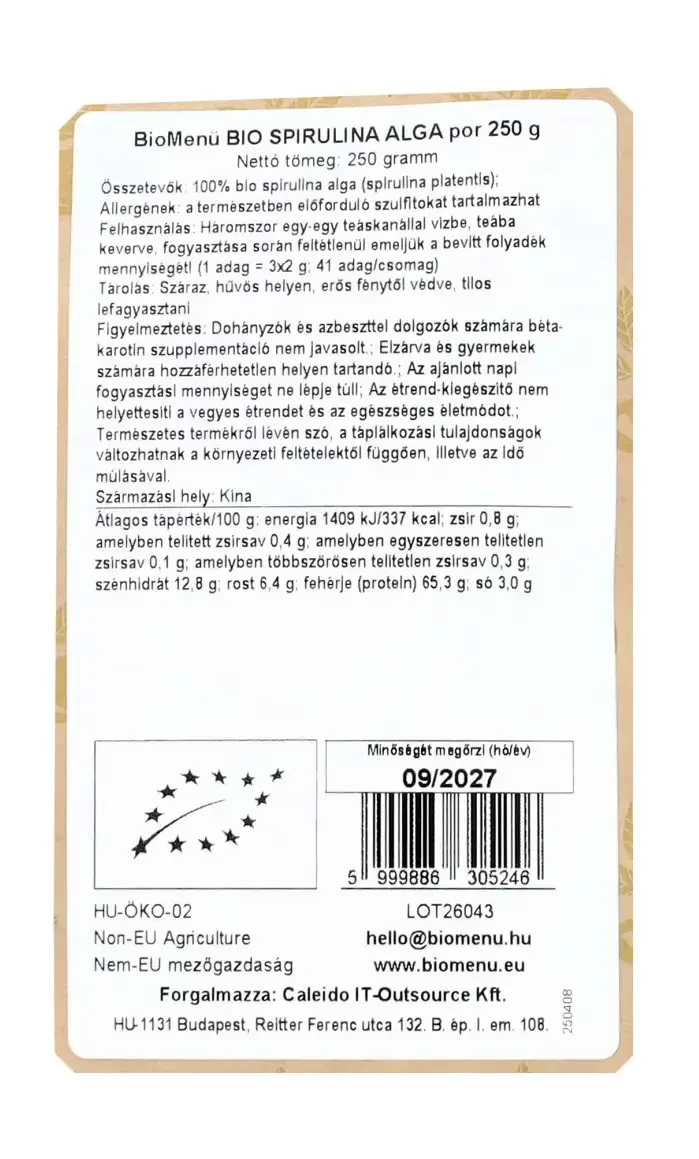 BioMenü BIO SPIRULINA por 250 g