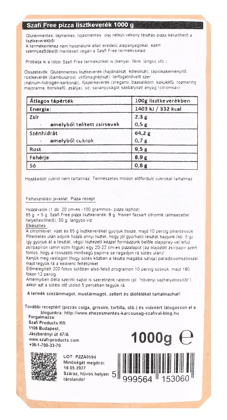 Szafi Free pizza lisztkeverék 1000g