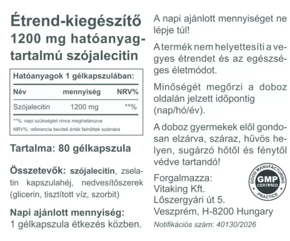 VK Szója Lecitin 1200mg 80 db Gélkapszula