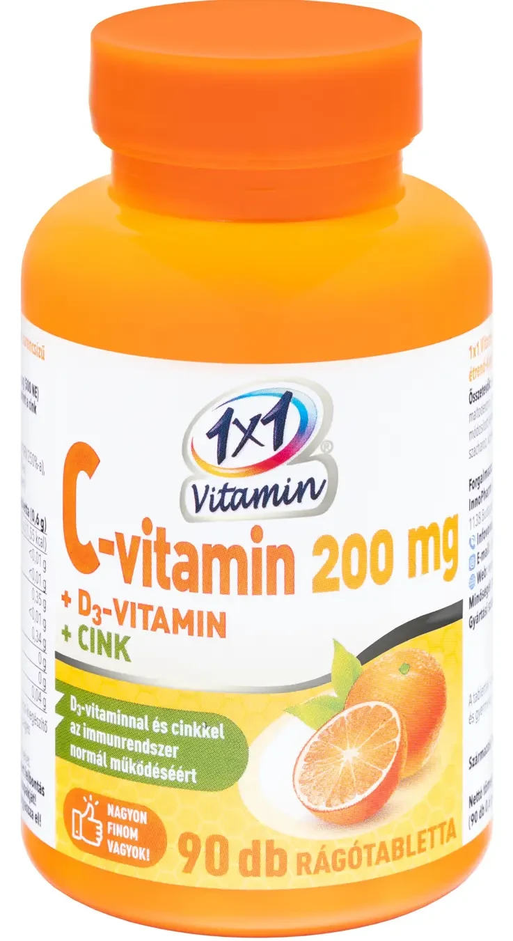 1x1 Vitamin C-vitamin 200mg + D3-vitamin + cink rágótabletta 90db