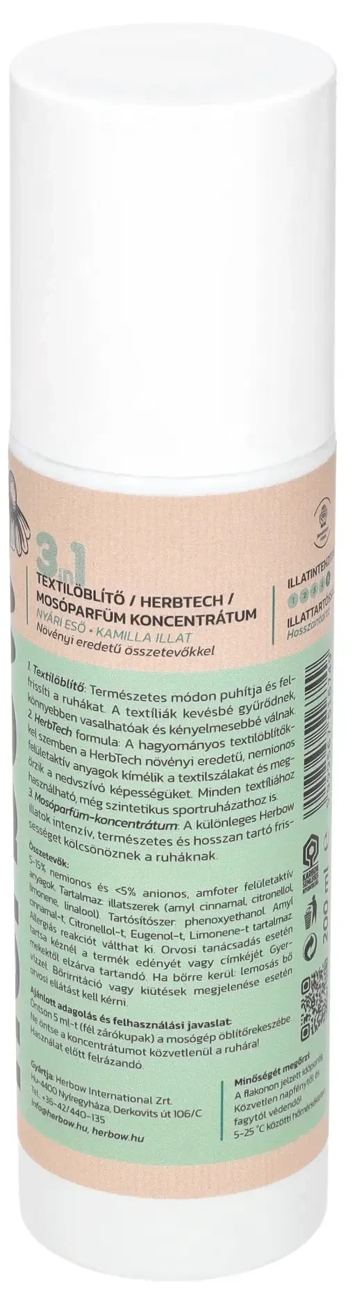 Herbow 3in1 Öblítő és kondicionáló mosóparfüm koncentrátum Nyári eső 200ml 40 mosás