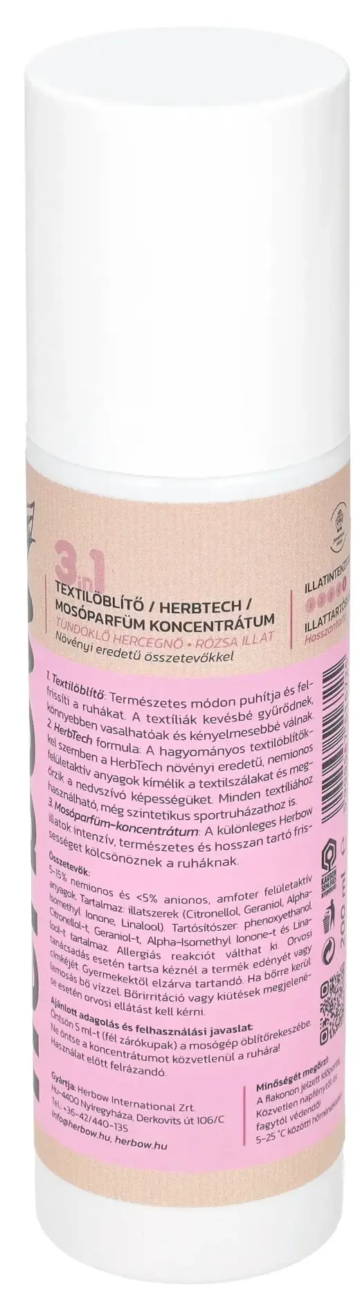 Herbow 3in1 Öblítő és kondicionáló mosóparfüm koncentrátum Tündöklő Hercegnő 200ml 40 mosás