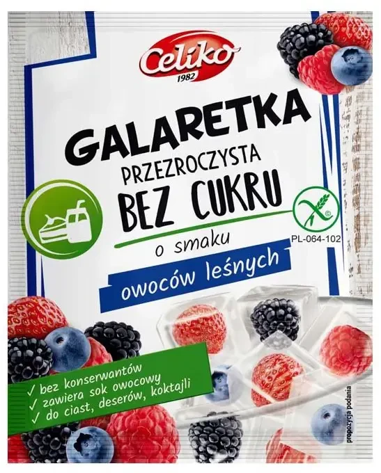 Celiko Glutén- és cukormentes tortazselé (Erdei gyümölcs), Átlátszó 14g