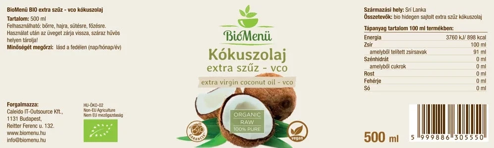 BioMenü Bio Kókuszolaj VCO szűz 500ml
