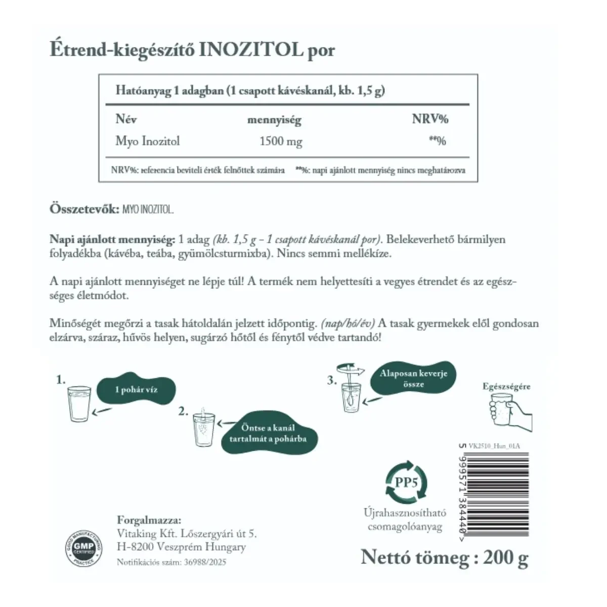 Vitaking 100% Myo Inositol por 200g