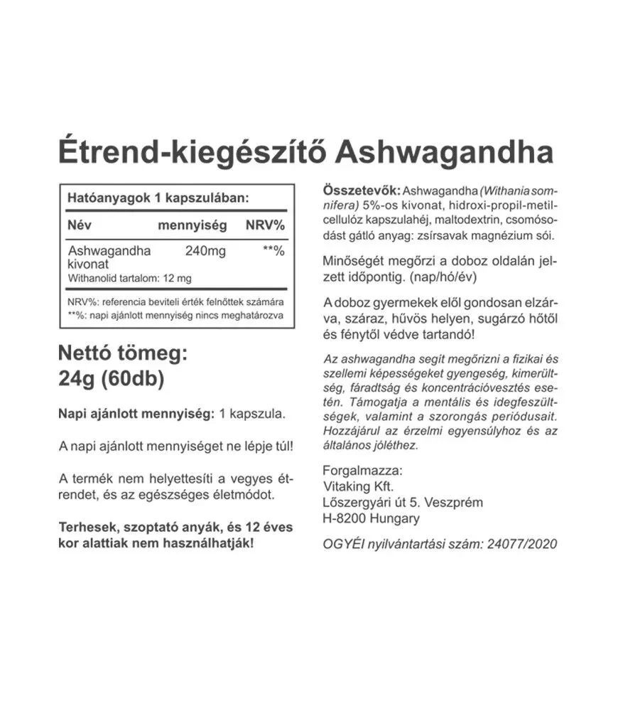 Vitaking Ashwagandha kivonat 240mg kapszula 60db