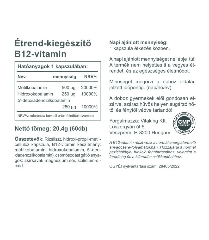 Vitaking B-12 vitamin 1000mcg 60db