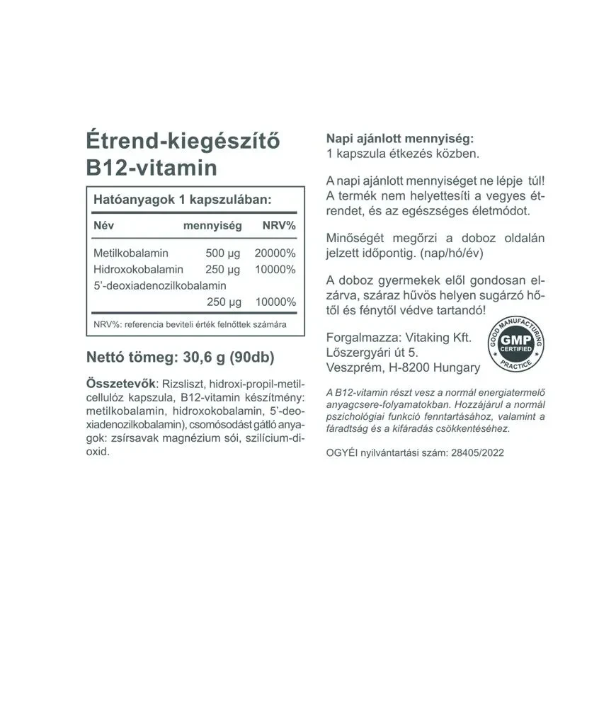 Vitaking B-12 vitamin 1000mcg 90db