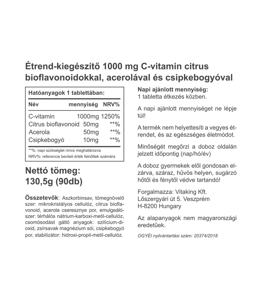 Vitaking Vitamin C-1000 Citrus Bioflavonoid és Acerola 30 db