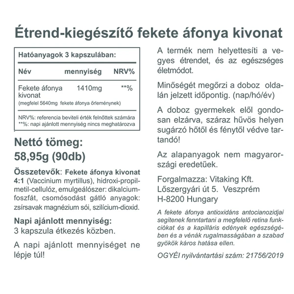 Vitaking Fekete áfonya 470 mg 90 db