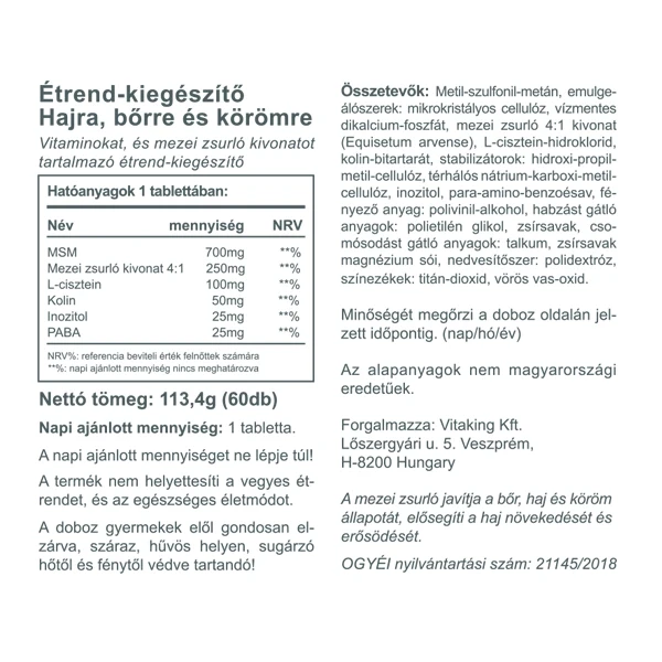 Vitaking Hajra, bőrre és körömre tabletta 60db