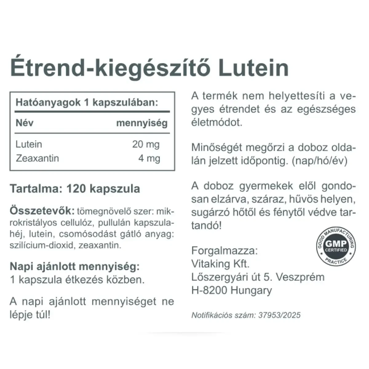 VK Lutein 20mg + 4mg zeaxantin 120db