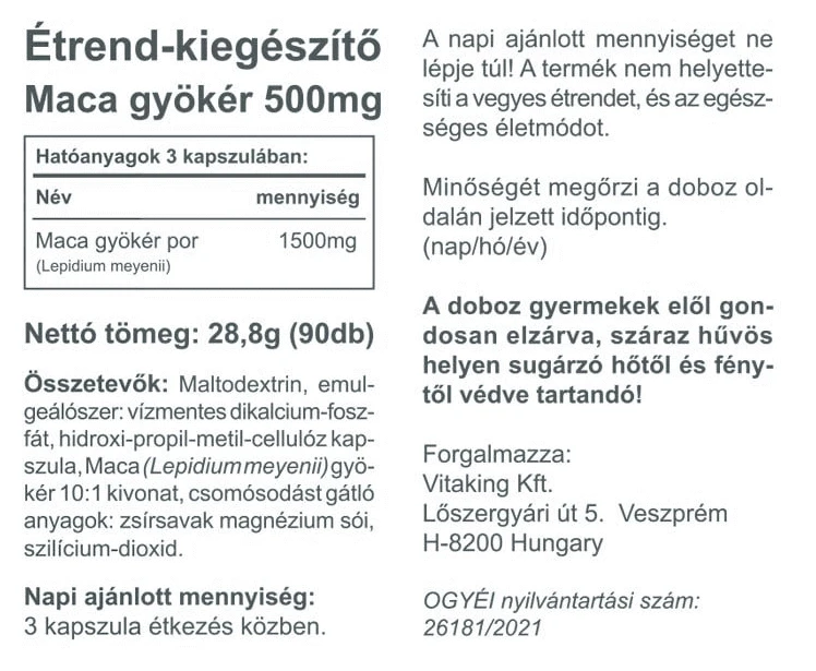 Vitaking Maca gyökér 500 mg kapszula 90 db