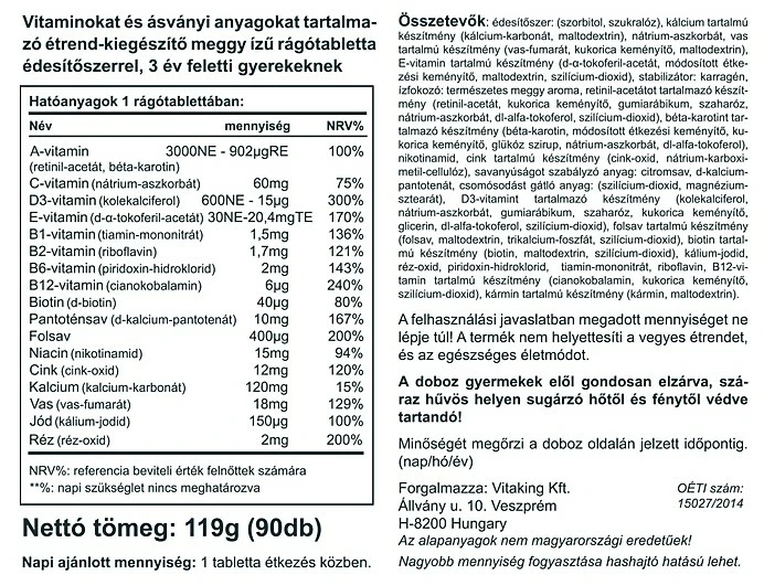 VK Gyerek meggyes rágótabletta 90db
