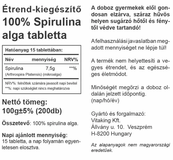 Spirulina 500 mg 200 db (Vitaking)