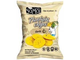 Plantain (főzőbanán) chips fokhagymás 75g SAMAI Plantain (főzőbanán) chips fokhagymás 75g SAMAI