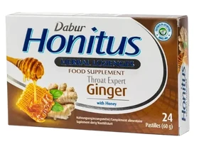 Dabur Honitus Ginger gyógynövényes étrend-kiegészítő szopogató tabletta (gyömbér ízű) 24 db Dabur Honitus Ginger gyógynövényes étrend-kiegészítő szopogató tabletta (gyömbér ízű) 24 db