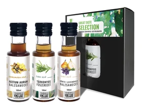 Grate taste selection - ecetválogatás, 3x100ml (Tárkonyos fűszerecet, Körte-levendula balzsamecet, Aszú balzsamecet) Grate taste selection - ecetválogatás, 3x100ml (Tárkonyos fűszerecet, Körte-levendula balzsamecet, Aszú balzsamecet)