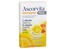 Ascorvita Immuno Max Étrend-kiegészítő tabletta C,D vitaminnal,cinkkel 30 db Ascorvita Immuno Max Étrend-kiegészítő tabletta C,D vitaminnal,cinkkel 30 db
