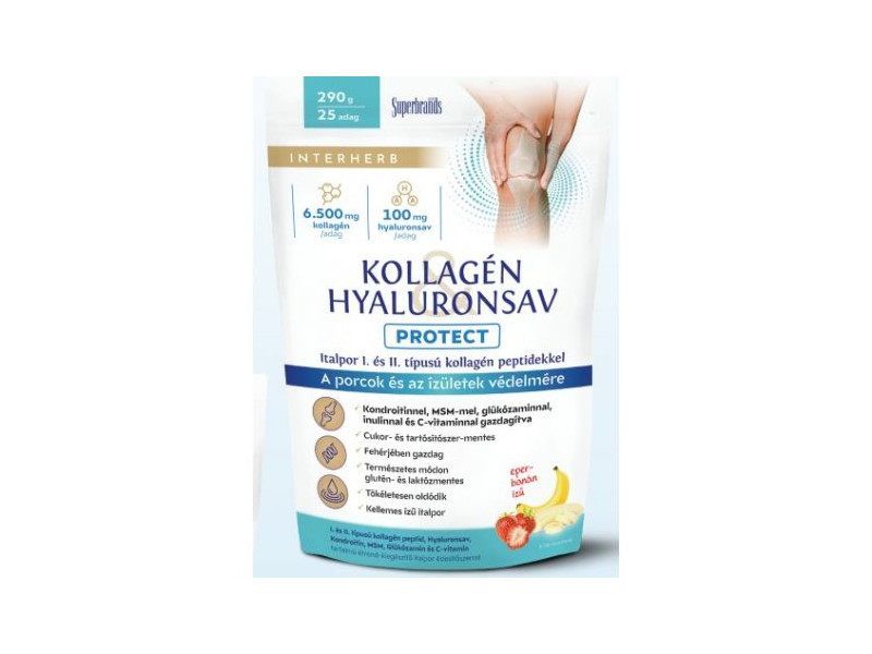 Interherb Kollagén&Hyaluronsav Porcépítő Eper-banán ízű  italpor Protect 290g
