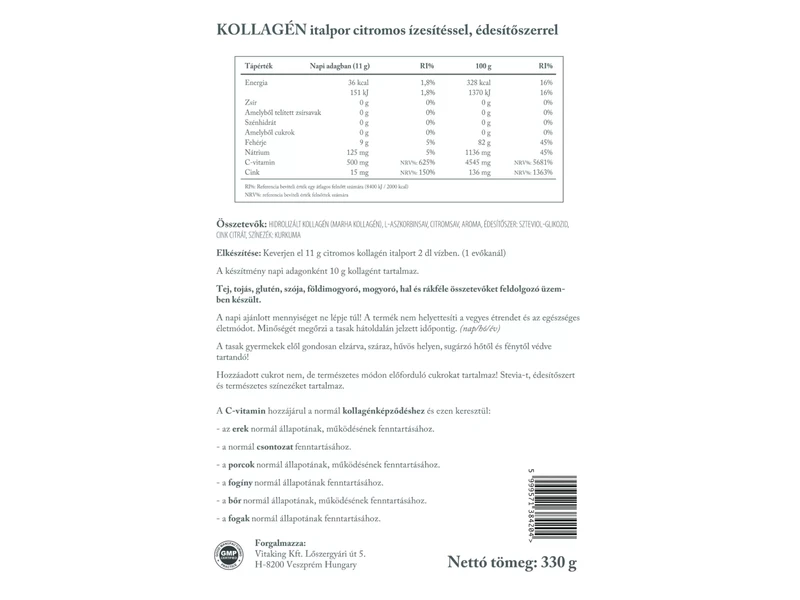 VK Kollagén Citrom ízű italpor 3000 dalton 330g