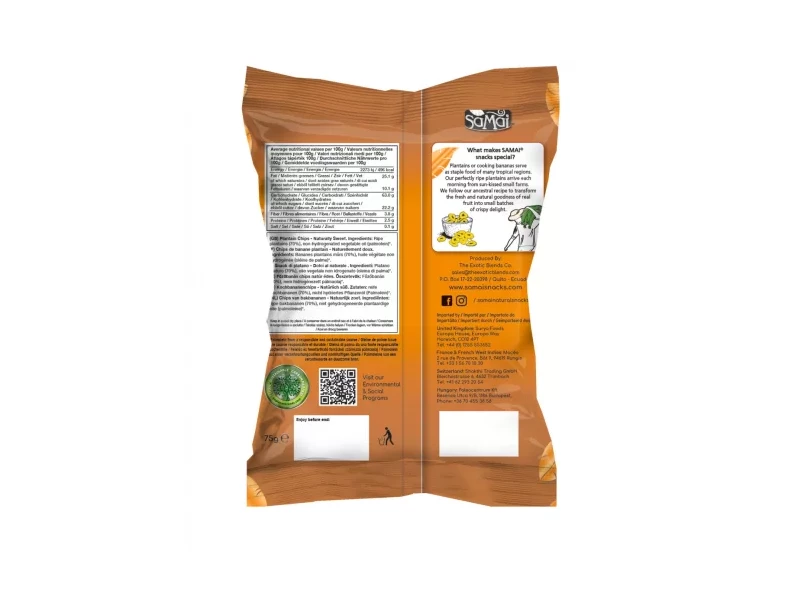 Plantain (főzőbanán) chips natúr édes 75g SAMAI