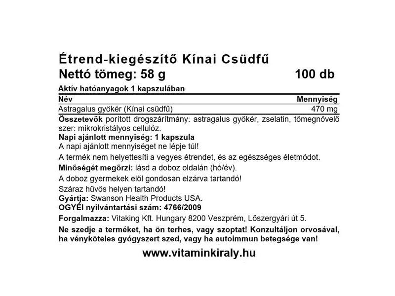 Swanson Astragalus 470mg 100db