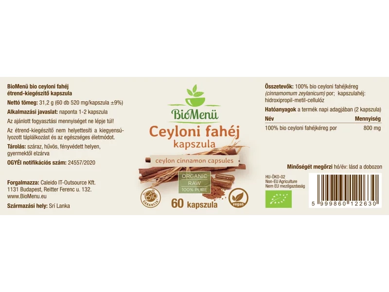 BioMenü BIO CEYLONI FAHÉJ kapszula 60 db