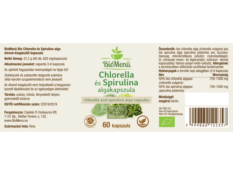 BioMenü BIO CHLORELLA és SPIRULINA ALGA kapszula 60 db