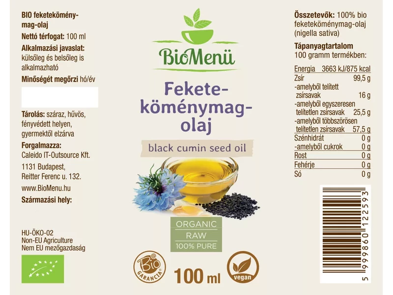 BioMenü BIO FEKETEKÖMÉNYMAG-OLAJ 100 ml