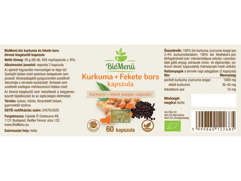 BioMenü BIO KURKUMA + FEKETE BORS kapszula 60 db