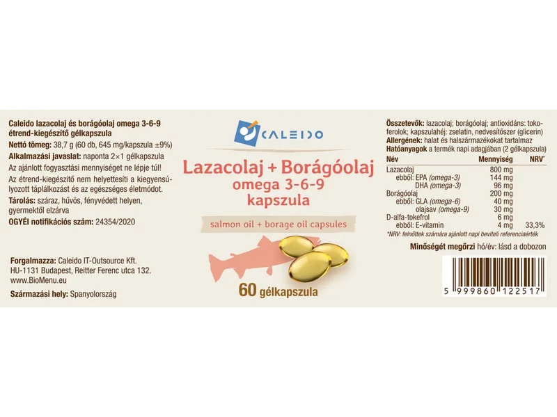Caleido LAZACOLAJ + BORÁGÓOLAJ omega 3-6-9 gélkapszula 60 db