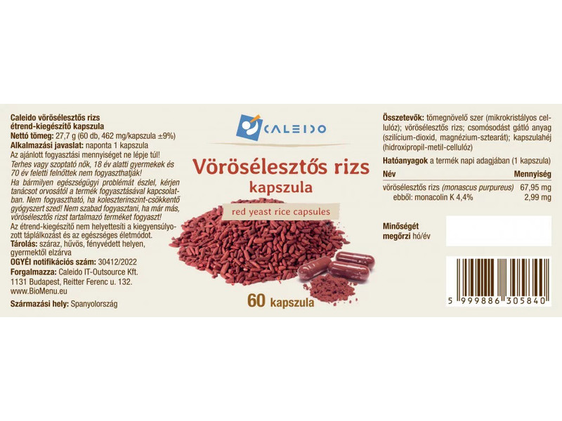 Caleido VÖRÖSÉLESZTŐS RIZS kapszula 60 db
