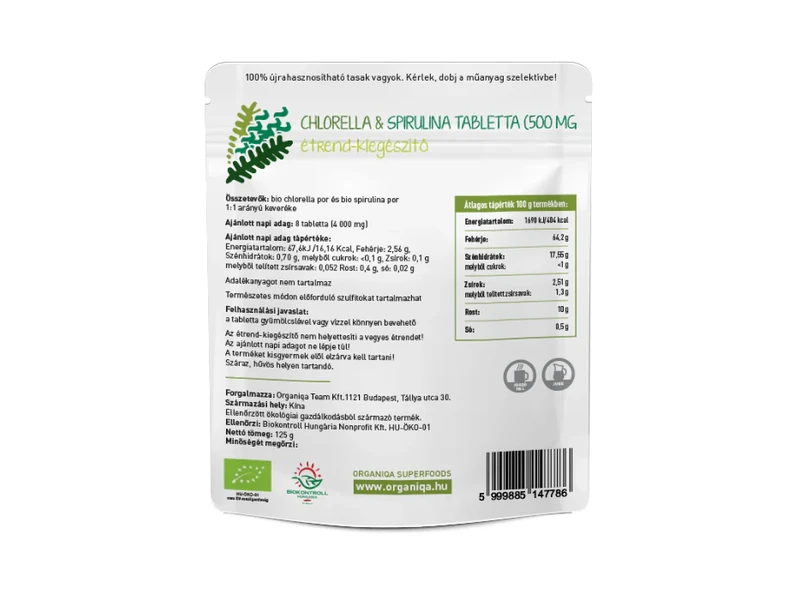 Organiqa BIO Chlorella & Spirulina tabletta 250 db