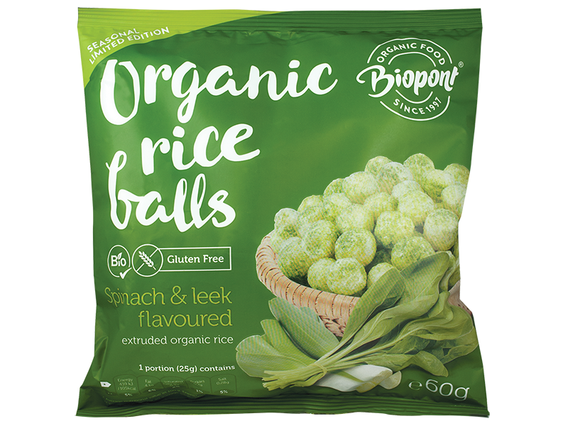 Extrudált Rizsgolyó spenóttal és póréhagymával 60g